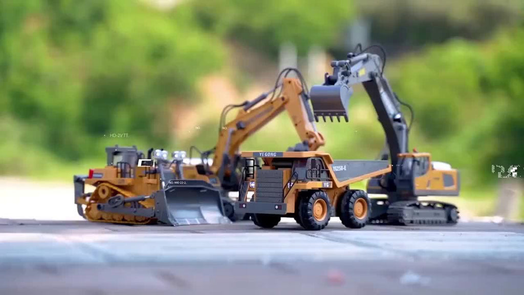 Remote Control Excavator Toy Set with Metal Shovel LED Lights 1200mAh Battery RC Construction Truck Bulldozer Dump Truck Loader Combo for Boys Ages 6 and Up Birthday Christmas Gift