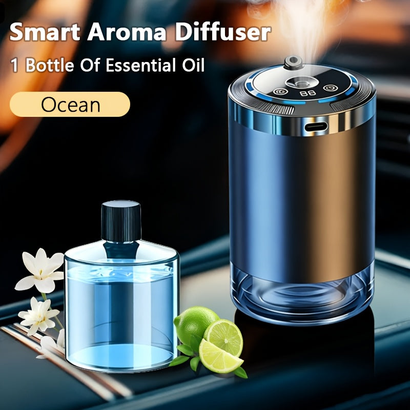 Smart Car Aroma Diffuser with Essential Oils Included – USB Powered Starry Sky Projection Humidifier Ambient Light Air Freshener Ocean Osmanthus Cologne Scent 1.69oz for Car Interior