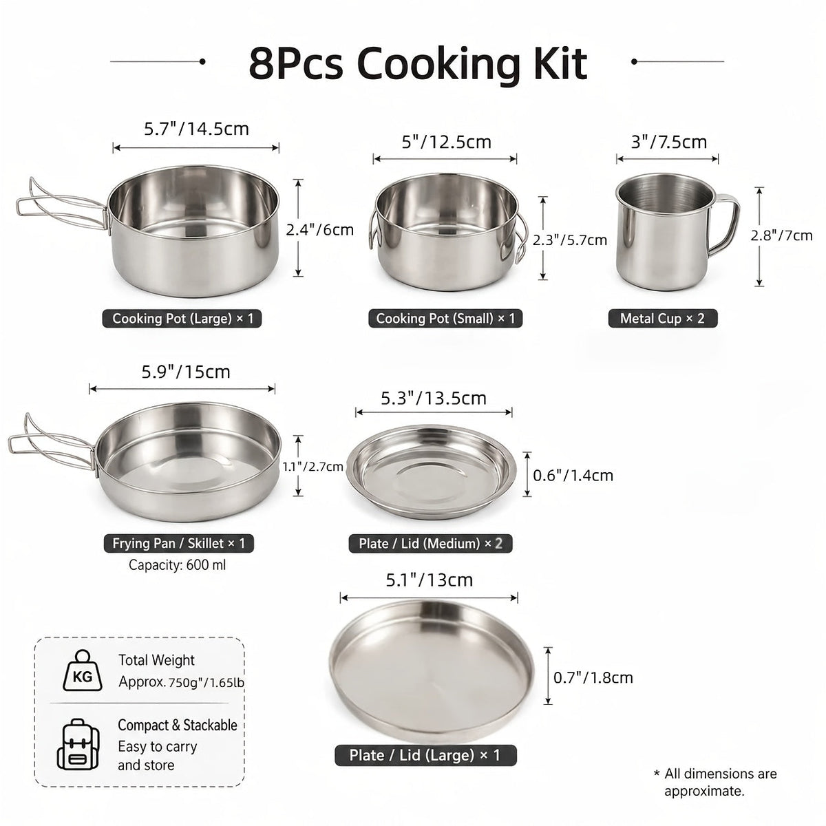 Camping Cookware Mess Kit 8/9/14/15 Piece, Portable Non-Stick Aluminum Alloy Camp Cook Set with Kettle Pot Frying Pan Plates Utensils, Lightweight Backpacking Outdoor Cooking Gear for Hiking & Travel
