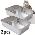 Stainless Steel Cat Litter Box XL – 2-Pack Extra Large Metal Litter Box, 6" Deep High Sides, Easy to Clean, Odor Resistant, for Big Cats & Multi-Cat Households, Rectangle Corner-Fit Design
