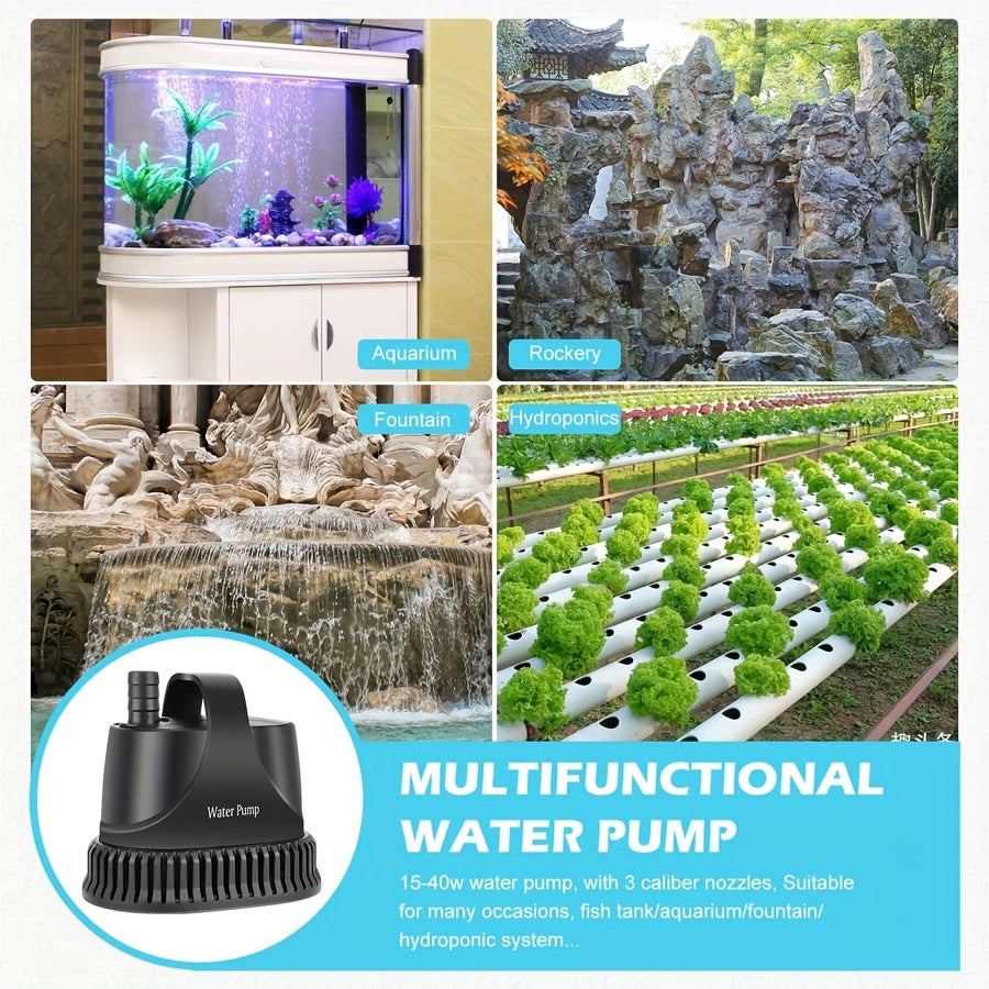 800GPH Submersible Water Pump 40W High Flow Fountain Pump with 7Ft Cord Filter Bag for Aquarium Fish Tank Pond Waterfall Garden Fountain Hydroponics Water Table Sump