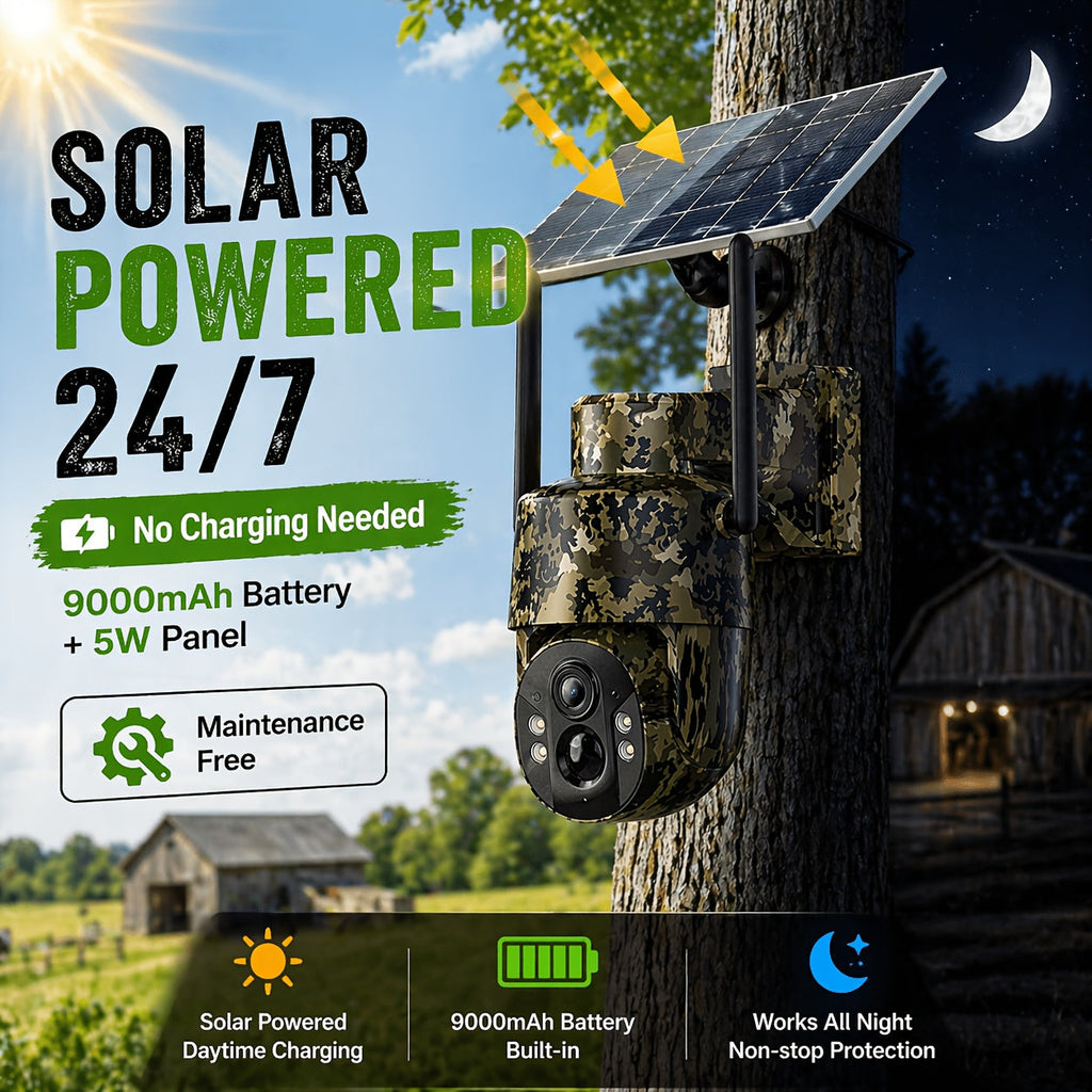 4G LTE Solar Security Camera Outdoor Wireless – No WiFi Needed, 4K Night Vision, 360° Pan/Tilt Live View, Two-Way Audio, Waterproof Trail Camera for Hunting, Farm, Ranch & Wildlife Monitoring