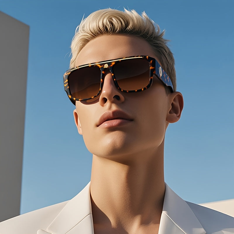 2-Pack Men's Cyberpunk Square Fashion Glasses with Metal Frame – Lightweight Street Style Sunglasses for Men, 8 Color Options, Daily Wear & Gift