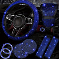 8pc Rhinestone Bling Car Accessories Set for Women – Steering Wheel Cover, Coasters, Seatbelt Pads, Starter Rings & Shift Knob Cover, 7 Colors, Sparkly Glitter Interior Kit