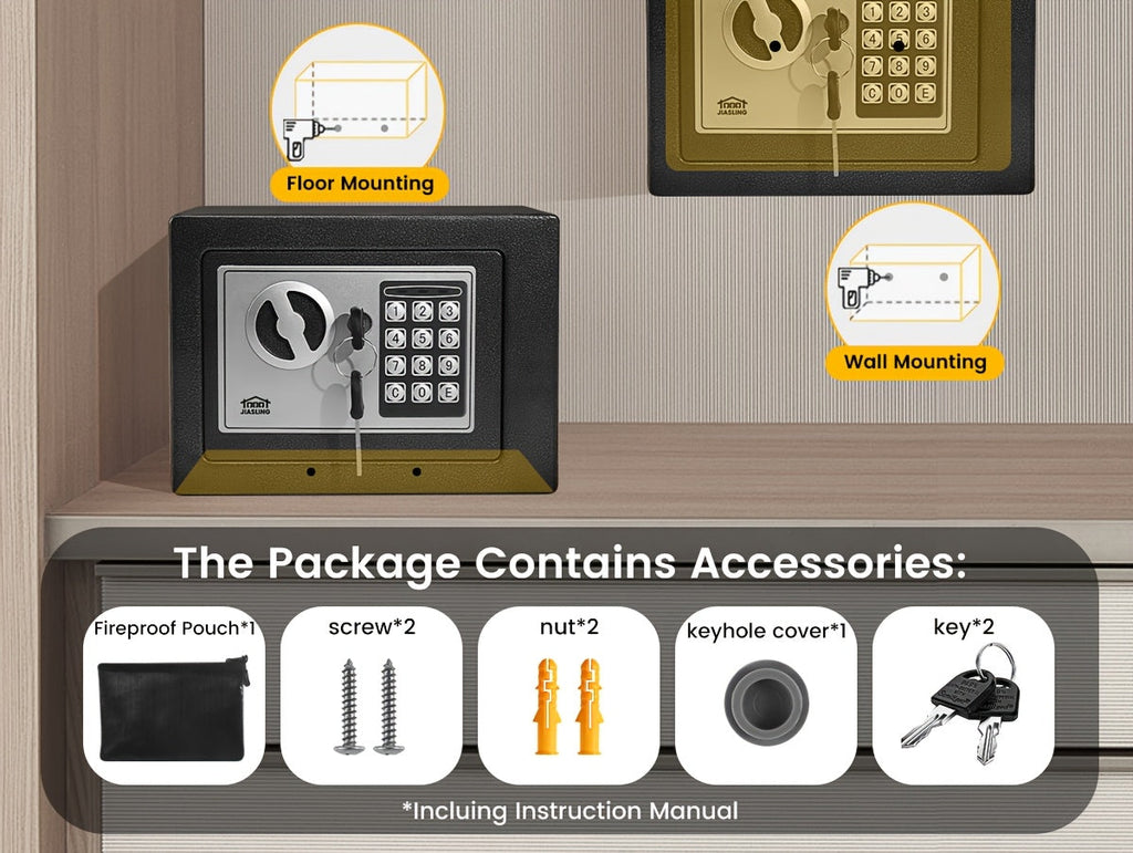 Fireproof Home Safe with Digital Keypad, Keys & Passcode Lock – Includes Fireproof Money Bag, Sensor Light & Adjustable Shelf for Home Office Business Money Valuables
