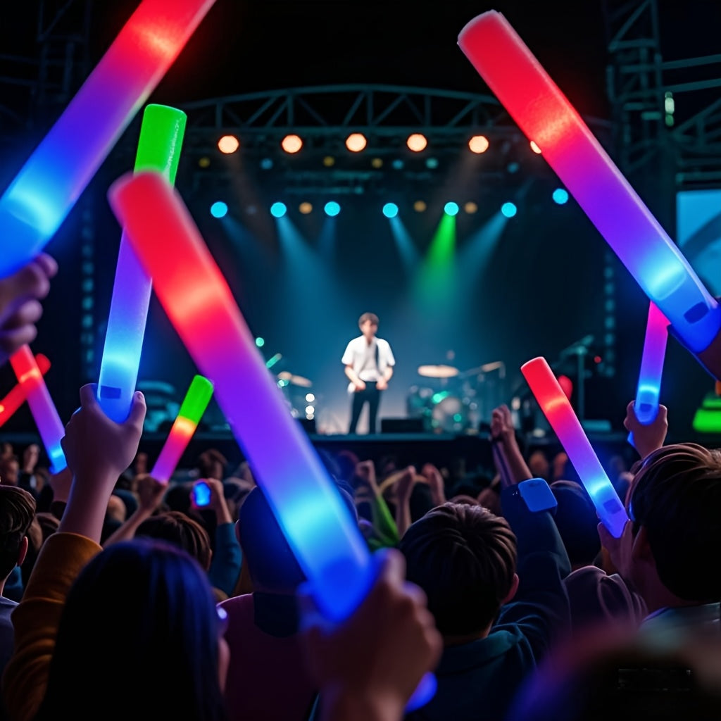 LED Foam Light Sticks Bulk Pack 28 48 or 100 Pieces – 3-Mode Color Changing Flashing Glow Sticks for Glow Parties Weddings Concerts Birthdays Halloween Christmas Camping Cheering Events – Safe for Kids Adults
