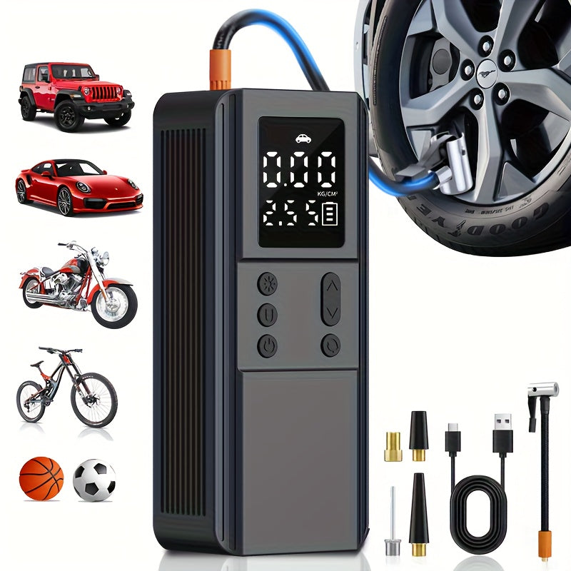 Portable Tire Inflator Air Compressor Pump for Car Tires Bicycle Motorcycle Balls Digital Pressure Gauge Auto Shut-Off LED Light USB Cigarette Lighter 12V Versions Black Blue Pink