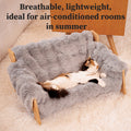 Elevated Pet Sofa Bed Solid Wood Frame Bamboo Mat Replaceable Fleece Mattress Modern Lounge Chair for Small Medium Dogs Cats Gray White Bamboo Style