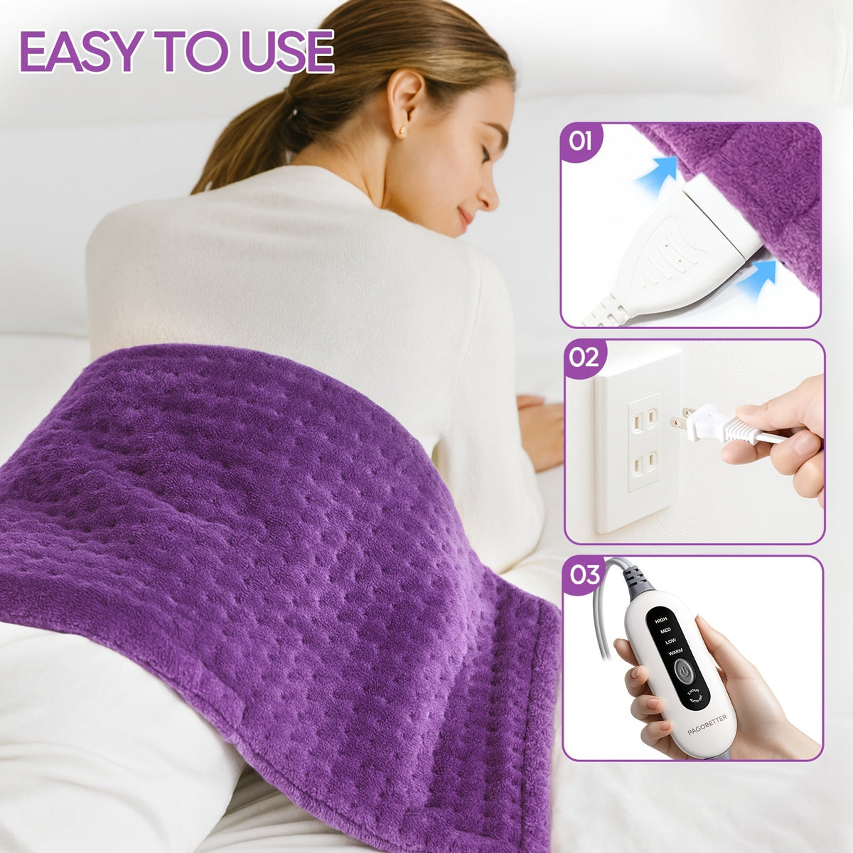 Heating Pad for Back Neck Shoulders & Cramps Ultra Soft Flannel – 6 Heat Settings Dry & Moist Heat Auto Shut-Off Machine Washable Electric Pad, 3 Sizes 12x15 12x24 17x33, Pain Relief Gift for Mom