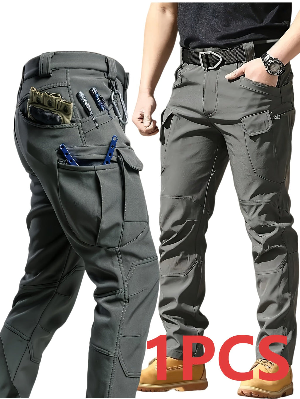 Men's Tactical Cargo Pants Lightweight Quick Dry – Breathable Multi-Pocket Hiking Pants with Belt, Relaxed Fit All-Season Outdoor Work Pants, Wear-Resistant – M to XXXL, Black / Grey / Khaki