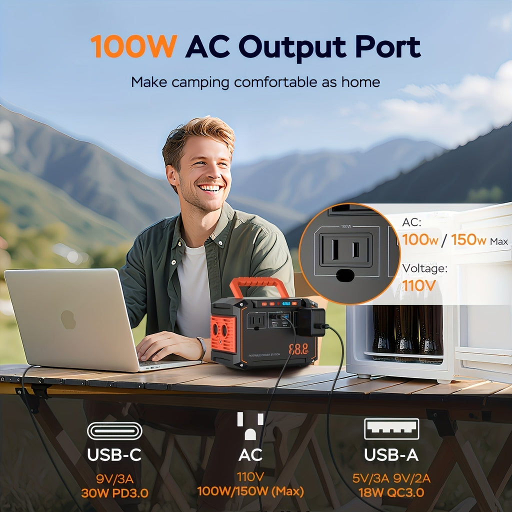 88.8Wh Portable Solar Generator Power Station with 30W Solar Panel – 24000mAh AC/DC/USB-C Backup Battery for Camping, Emergency, CPAP, Fans, Laptops & Outdoor Home Use – Solar Panel Optional