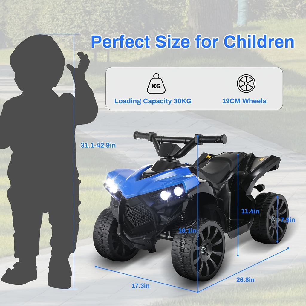Kids Electric Quad ATV Ride-On Car with Headlights Pedal Accelerator All-Terrain Anti-Slip Tires 55 lbs Capacity 1.86 MPH Ride On Toy for Boys Girls Ages 3-6 Birthday Christmas Gift Blue Black Pink Red