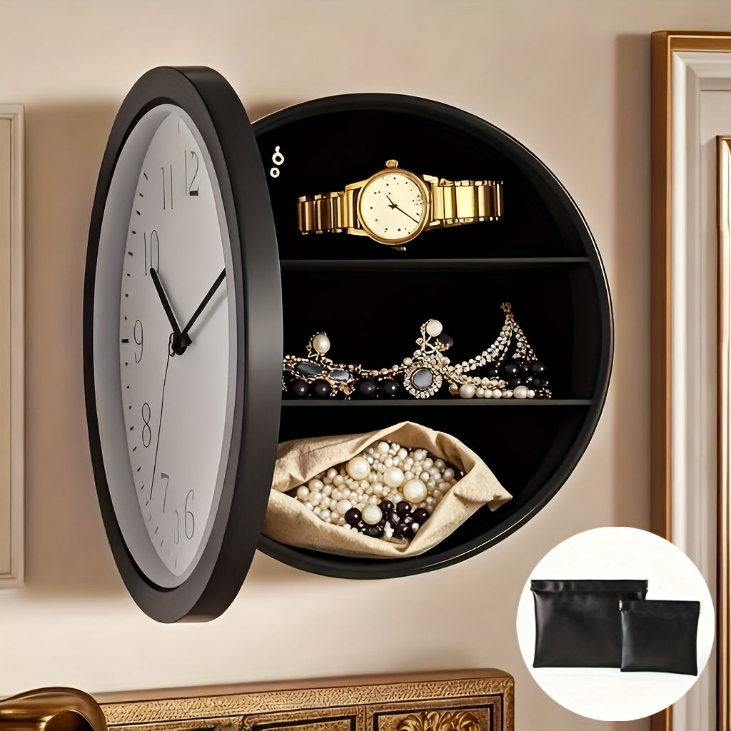 Wall-Mounted Diversion Safe Clock Hidden Secret Compartment Storage for Cash Coins Jewelry Valuables Silent Wall Clock Home Office Security Golden Black Silver
