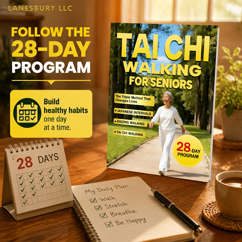 Tai Chi Walking for Seniors Book – 28-Day Triple Method for Gentle Weight Loss with Japanese Interval Walking & Qigong, Low-Impact Fitness Guide for Older Adults