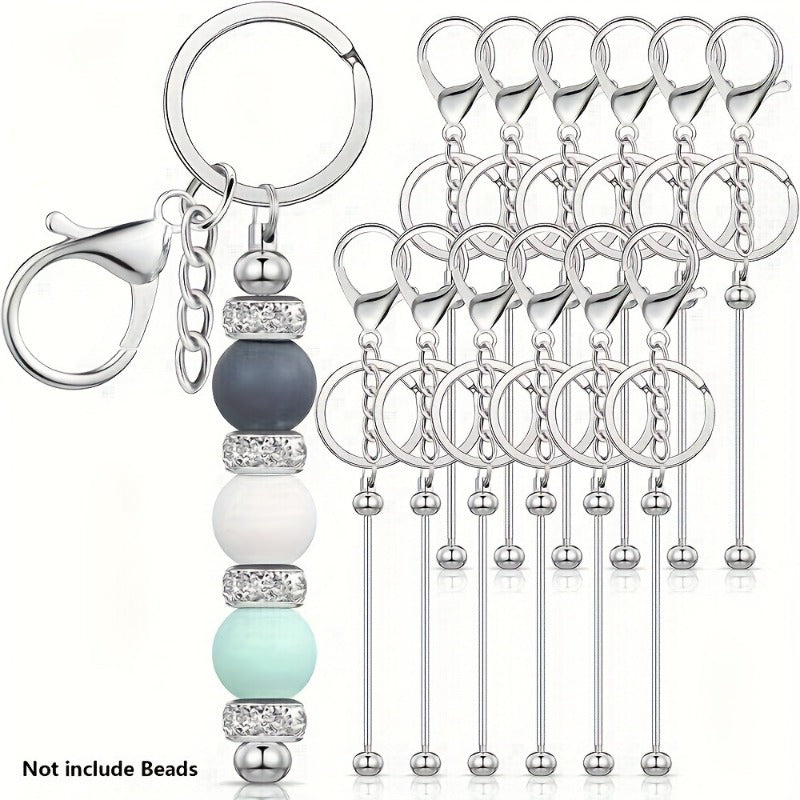 Beadable Keychain Blanks Stainless Steel DIY Kit 12 & 24pcs – Metal Keyring Pendants Gold Silver Rose Gold for Crafting, Christmas Halloween Party Favors & Handmade Gift Making
