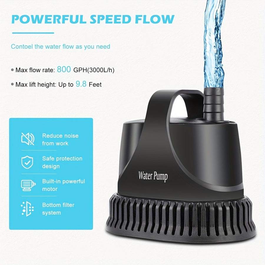 800GPH Submersible Water Pump 40W High Flow Fountain Pump with 7Ft Cord Filter Bag for Aquarium Fish Tank Pond Waterfall Garden Fountain Hydroponics Water Table Sump