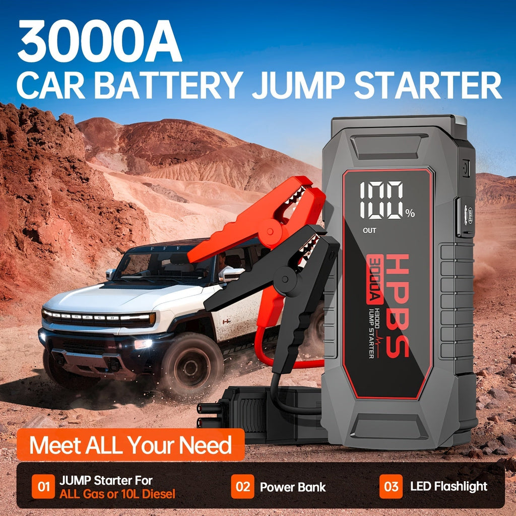 5000A Car Jump Starter 24000mAh Power Bank 12V Battery Booster for Gas Diesel Engines – Quick Start Dead Battery for Car Truck SUV Motorcycle with LED Flashlight for Outdoor Emergencies