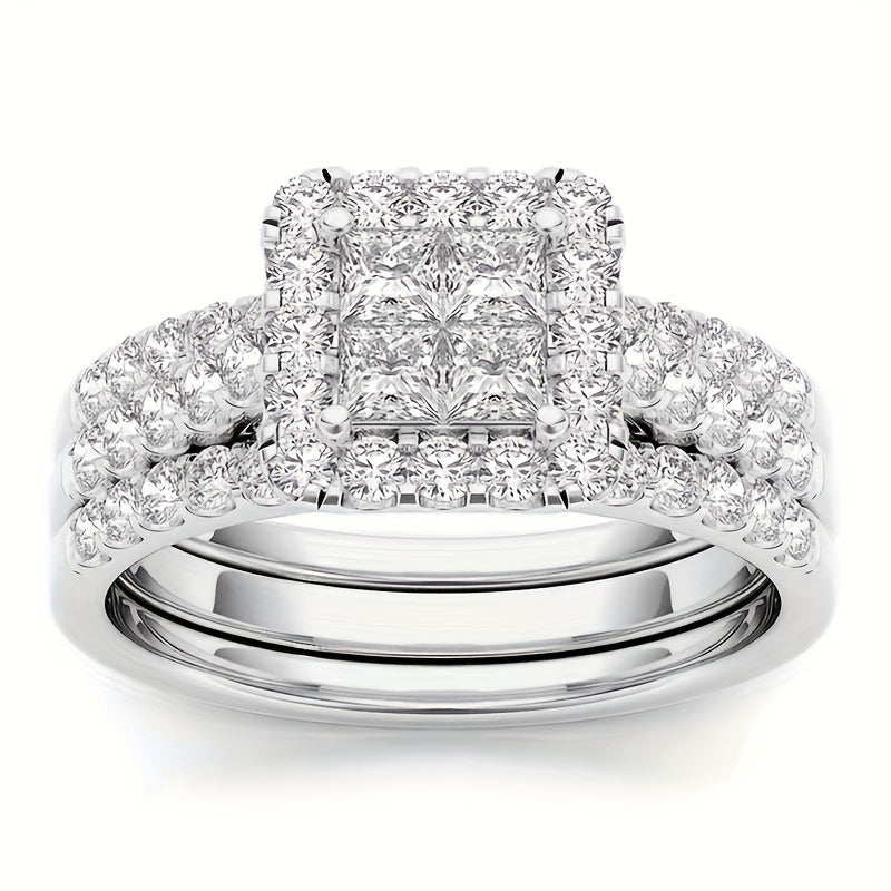 9 Piece Princess Cut Cubic Zirconia Bridal Wedding Ring Set for Women – Stackable Engagement Rings Classic Jewelry Gift for Girlfriend Wife Sizes 6-11