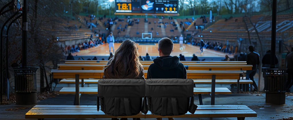 LILYPELLE Double Heated Stadium Seat with Back & Arm Support – Portable Bleacher Seat with 6 Reclining Positions, USB Heated Cushion for Sports Events, Outdoor Games, Travel & Hiking (Power Bank Not Included)