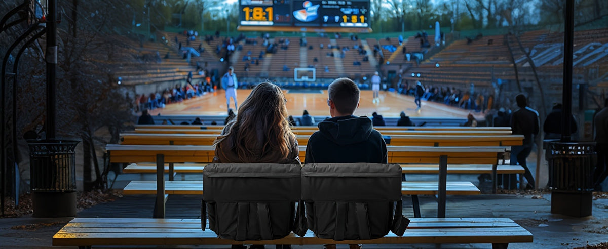 LILYPELLE Double Heated Stadium Seat with Back & Arm Support – Portable Bleacher Seat with 6 Reclining Positions, USB Heated Cushion for Sports Events, Outdoor Games, Travel & Hiking (Power Bank Not Included)