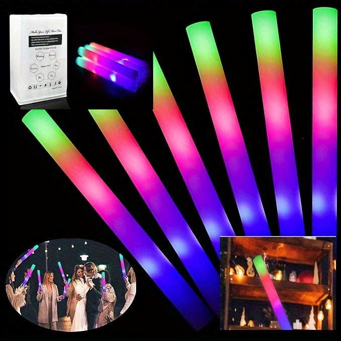 LED Foam Light Sticks Bulk Pack 28 48 or 100 Pieces – 3-Mode Color Changing Flashing Glow Sticks for Glow Parties Weddings Concerts Birthdays Halloween Christmas Camping Cheering Events – Safe for Kids Adults