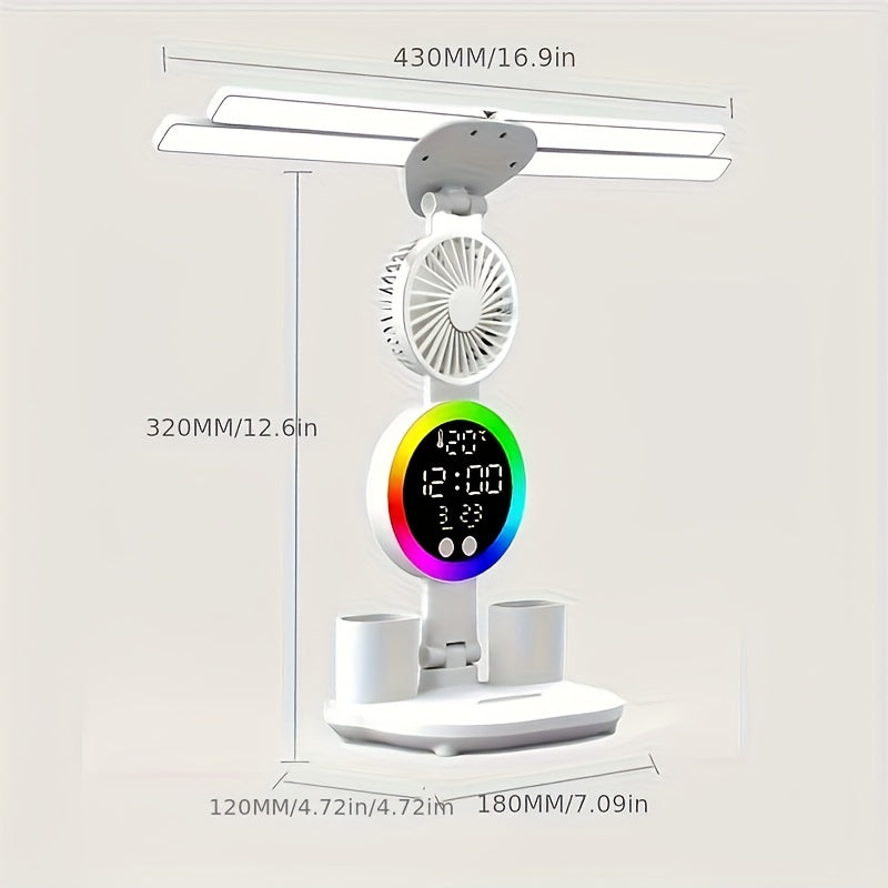 Smart Touch LED Desk Lamp USB Powered Dual-Head Dimmable Color-Changing with Built-In Fan Night Light Eye-Friendly for Home Office Dorm Study Bedroom No Battery Required