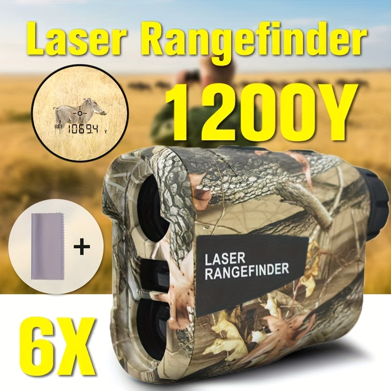 Laser Rangefinder 1200 Yards 6X Magnification Rechargeable – Slope Compensation Flagpole Lock Speed & Altitude Measurement Golf & Hunting Camo Rangefinder with Unit Conversion, LA12 Model
