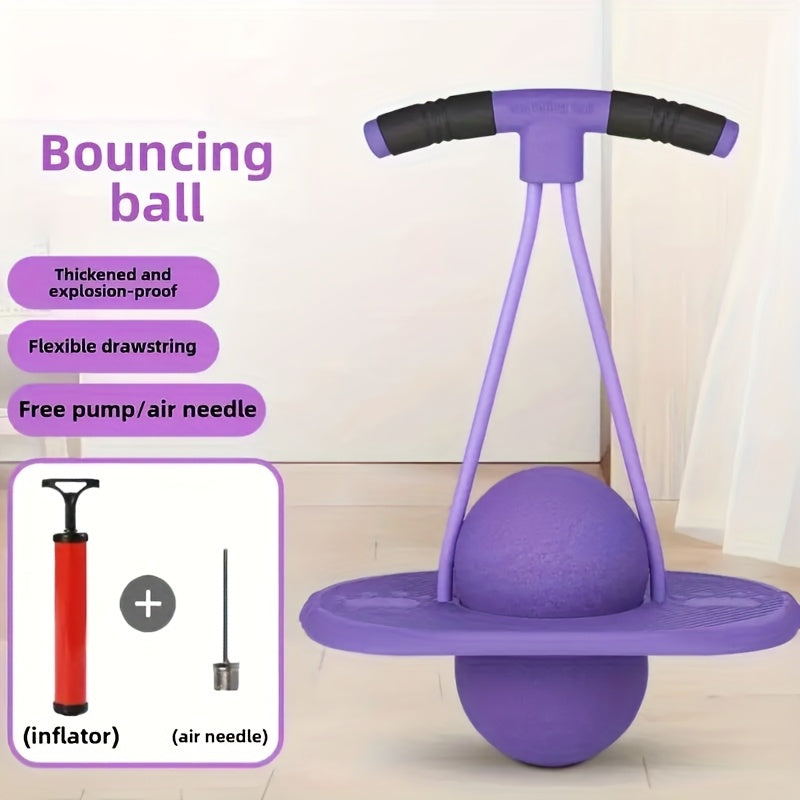 Bounce Ball with Handle for Kids & Adults – Anti-Burst High-Elasticity Fitness Hopper Ball for Indoor & Outdoor Exercise, Balance & Coordination Training, No Battery Needed | Purple, Red & Blue