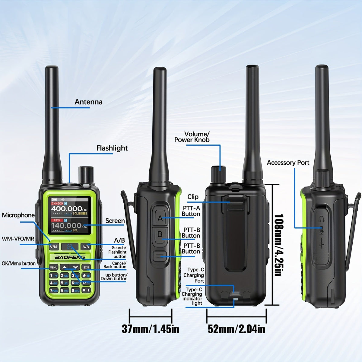 Baofeng UV-5RMini Ham Radio 2-Pack – Long Range Two-Way Radio, USB-C Rechargeable, 999CH, NOAA Weather Alert, Dual PTT, App Programming for Hunting, Camping, Fishing, Skiing & Survival
