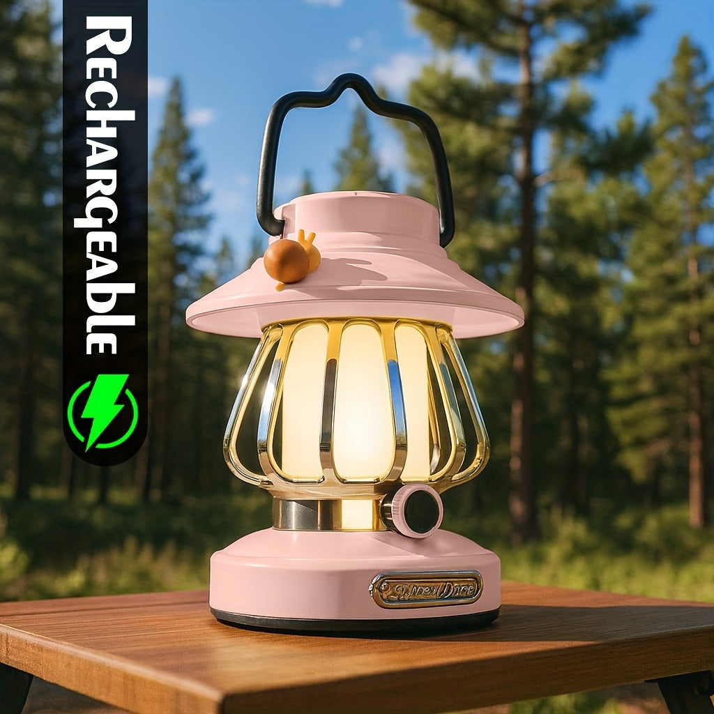 Rechargeable LED Camping Lantern 3-Tone Dimming Snail Design – USB & 18650 Battery Dual Power Freestanding Portable Camp Light for Camping Hiking Emergency Home Office Green White Pink Purple