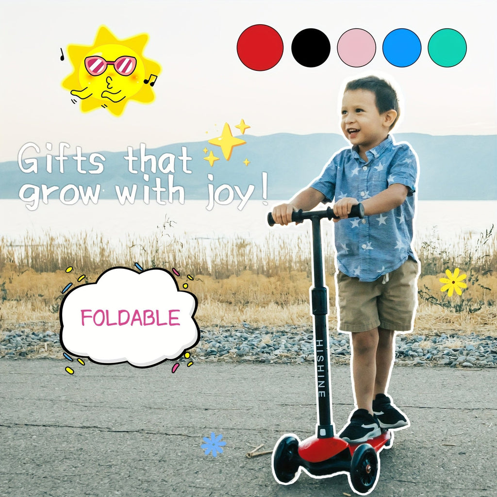 Light Up Wheels Kids 3-Wheel Scooter for Toddlers Ages 2-5 – Adjustable Height Lean-to-Steer Design, Front Brake & Double Suspension, No-Battery Glow Wheels, Birthday Gift for Boys & Girls, Pink Blue Black Red