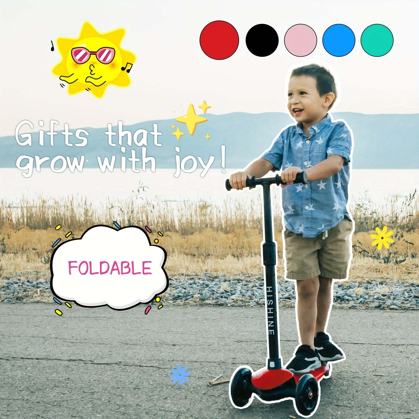 Light Up Wheels Kids 3-Wheel Scooter for Toddlers Ages 2-5 – Adjustable Height Lean-to-Steer Design, Front Brake & Double Suspension, No-Battery Glow Wheels, Birthday Gift for Boys & Girls, Pink Blue Black Red