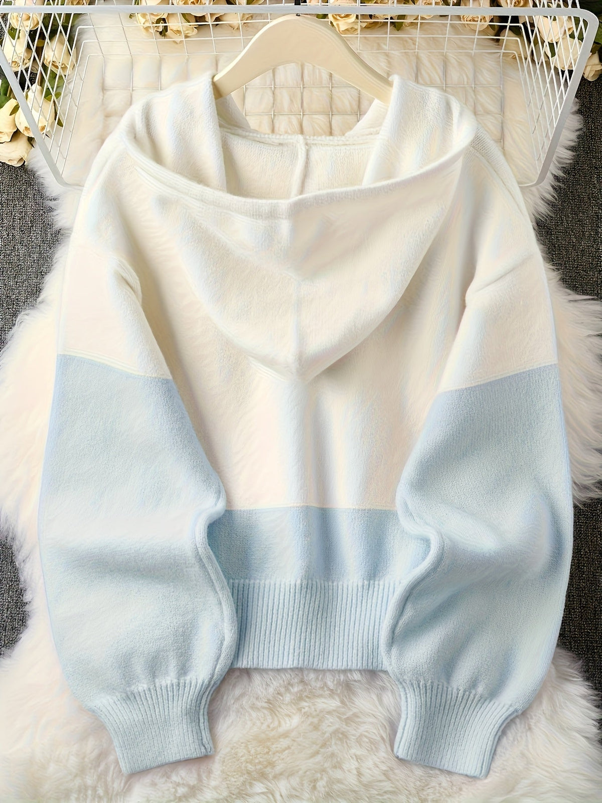 Women's Color Block Hoodie Cardigan Casual Loose Cropped – Lightweight Spring Summer Sporty Zip-Up Sweatshirt Jacket Pastel Aesthetic Top for Daily Wear Office Parties S M L XL XXL 5 Colors