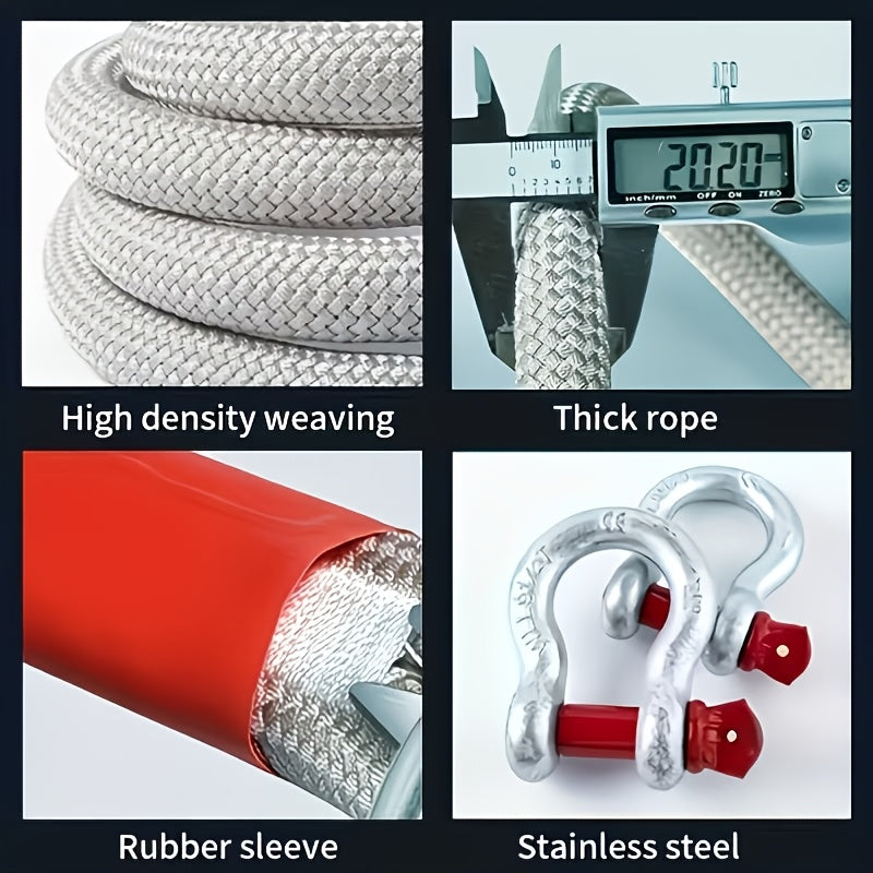 Heavy Duty Tow Rope and Hook Combo Set 196.85 Inch Nylon Recovery Rope 5 18 20 Ton with 2 Steel U-Hooks and Storage Bag Off-Road Vehicle Recovery for Truck SUV UTV ATV Jeep 3 Size Options