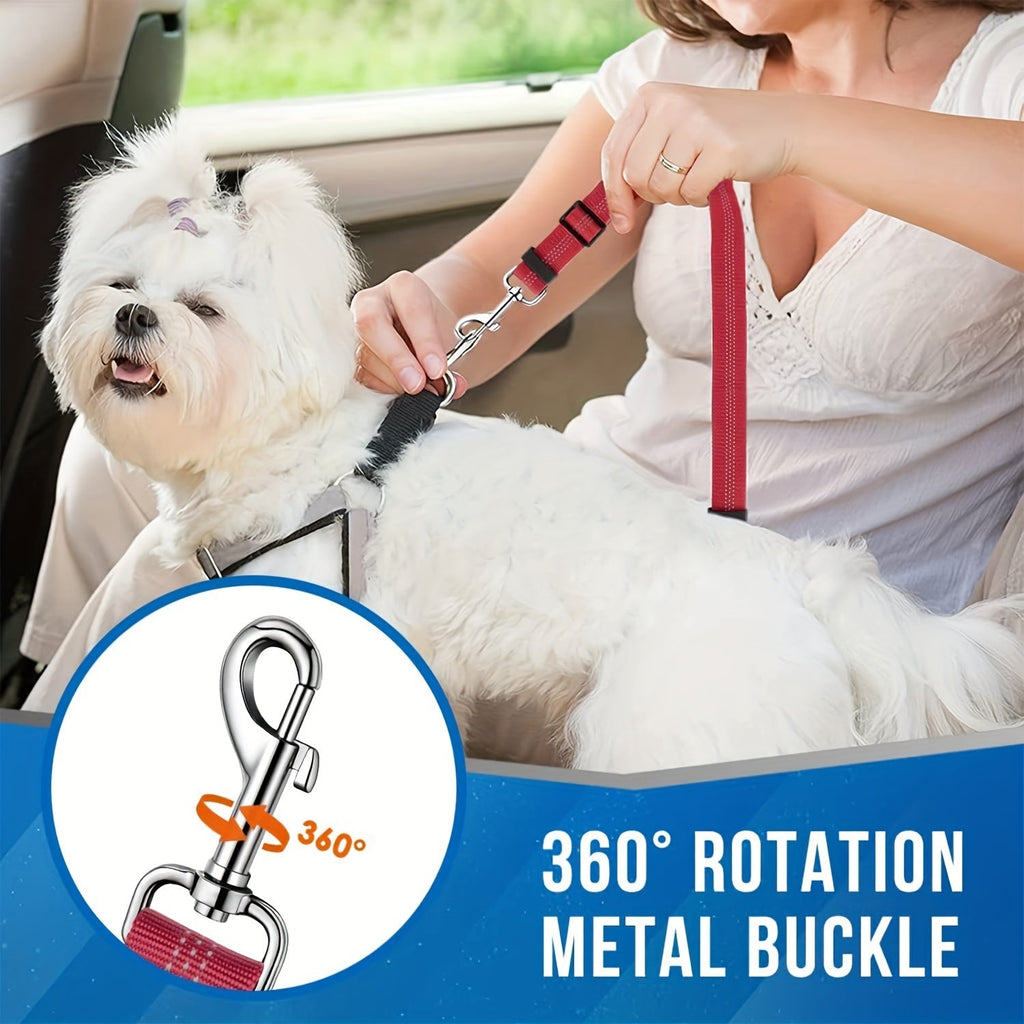 Dual Dog Car Seat Belt 2 Dogs Simultaneously No-Tangle Adjustable Bungee Headrest Clip Pet Safety Harness Small Medium Large Dogs Travel Black Red Rose Red