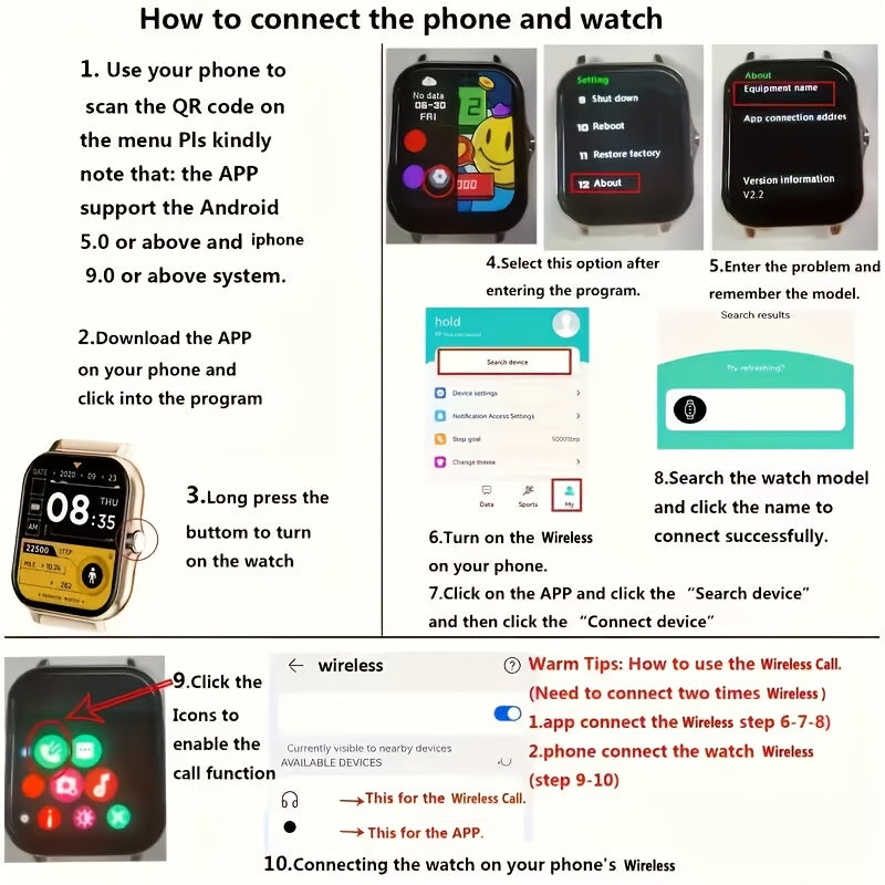 Smartwatch 1.83 Inch Full Touch Screen Wireless Calling Message Reminder Heart Rate Sleep Monitor Pedometer Multi-Sport Modes USB Rechargeable Fitness Watch for Men Women