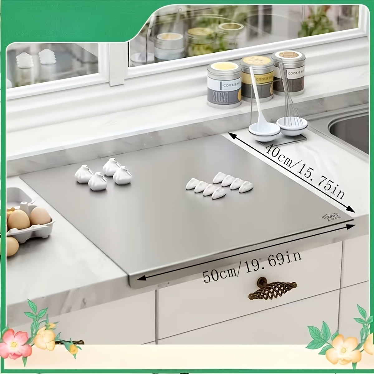 304 Stainless Steel Cutting Board Rust-Proof Non-Porous Butcher Block Kitchen Prep Board Dishwasher Safe Easy to Clean 3 Sizes for Meat Vegetables Fish Bread Cheese