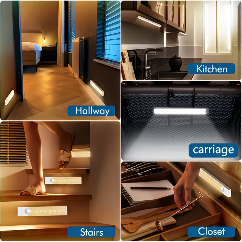 6pcs Smart LED Motion Sensor Cabinet Light – USB-C Rechargeable, 3 Adjustable Modes, Magnetic Mount, Wireless Night Light for Kitchen, Closet, Bedroom, Stairs, Hallway & Bathroom