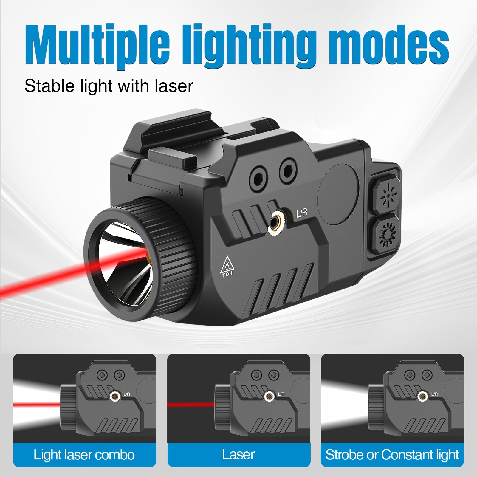 SL1085 750LM Tactical Pistol Light Red Laser Combo Fits Full & Compact Picatinny Rail, Shockproof Rechargeable Gun Light with Strobe Function - Adjustable Laser Sight for Handgun