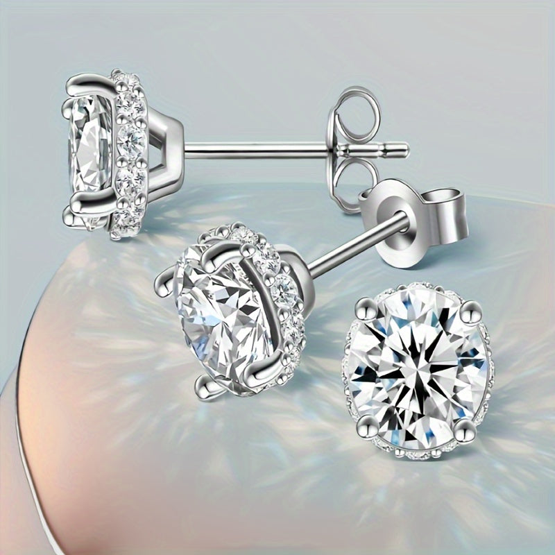 1 Carat Moissanite Solitaire Stud Earrings - 925 Sterling Silver Plated Round Brilliant Diamond Simulant Studs, Elegant Unisex Fashion Jewelry for Women & Men, Perfect Valentine's & Birthday Gift