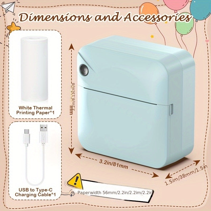Mini Wireless Thermal Sticker Printer Inkless Portable Bluetooth Pocket Printer for Photos Diaries Notes Memos Labels Receipts Includes 1 Roll Thermal Paper Gift for Students Journalers