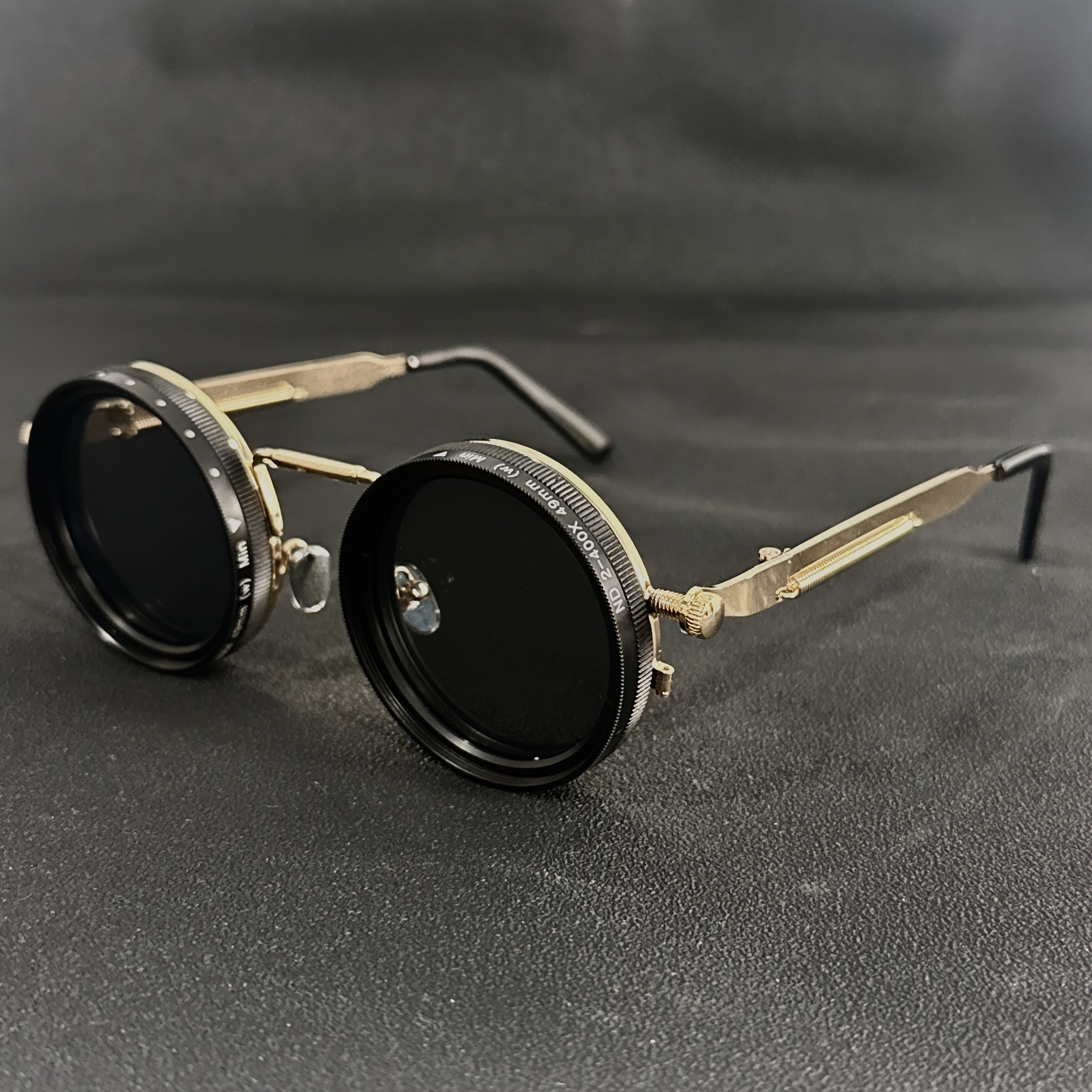 Men's Vintage Steampunk Spin Fashion Glasses – Adjustable Brightness, Alloy Frame, Black & Grey Gradient Interchangeable Lenses, Bohemian Party & Casual Eyewear Accessory