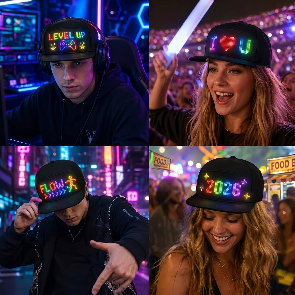 LED Light-Up Hat 16x32 Matrix US Flag App Programmable Scrolling Message Cap – Custom Text Upload Breathable Woven Unisex Novelty Gift for Teens Parties Festivals Events