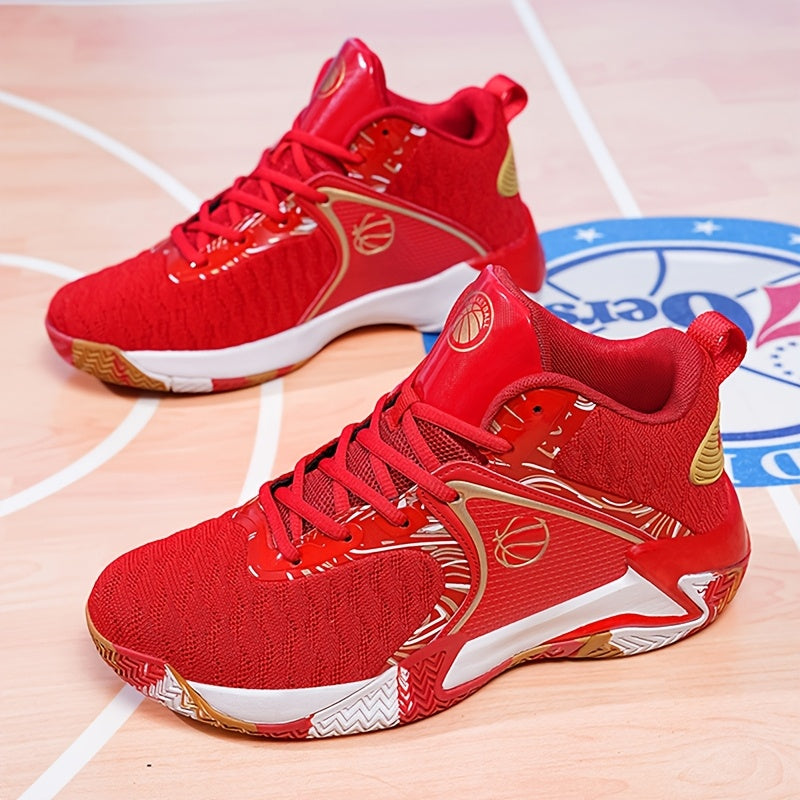 Men's High Top Basketball Shoes Anti-Slip Rubber Sole Breathable Upper – Lace-Up Ankle Support Sneakers in Red Black Yellow Cushioned Insole All-Season US Sizes 6.5 to 13.5