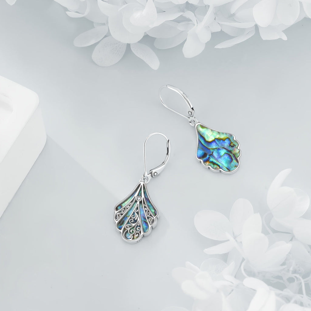 925 Sterling Silver Abalone Shell Drop Earrings for Women – Hollow Bohemian Dangle Earrings, Hypoallergenic Boho Jewelry, Perfect Gift for Her