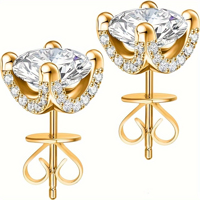 1 Carat Moissanite Solitaire Stud Earrings - 925 Sterling Silver Plated Round Brilliant Diamond Simulant Studs, Elegant Unisex Fashion Jewelry for Women & Men, Perfect Valentine's & Birthday Gift