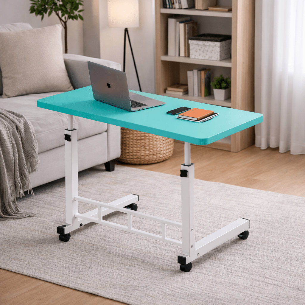 Height Adjustable Mobile Laptop Table with Wheels Rolling Bedside Computer Desk for Bed Sofa Bedroom Dorm Room Small Spaces Home Office Work Study Gaming 8 Colors