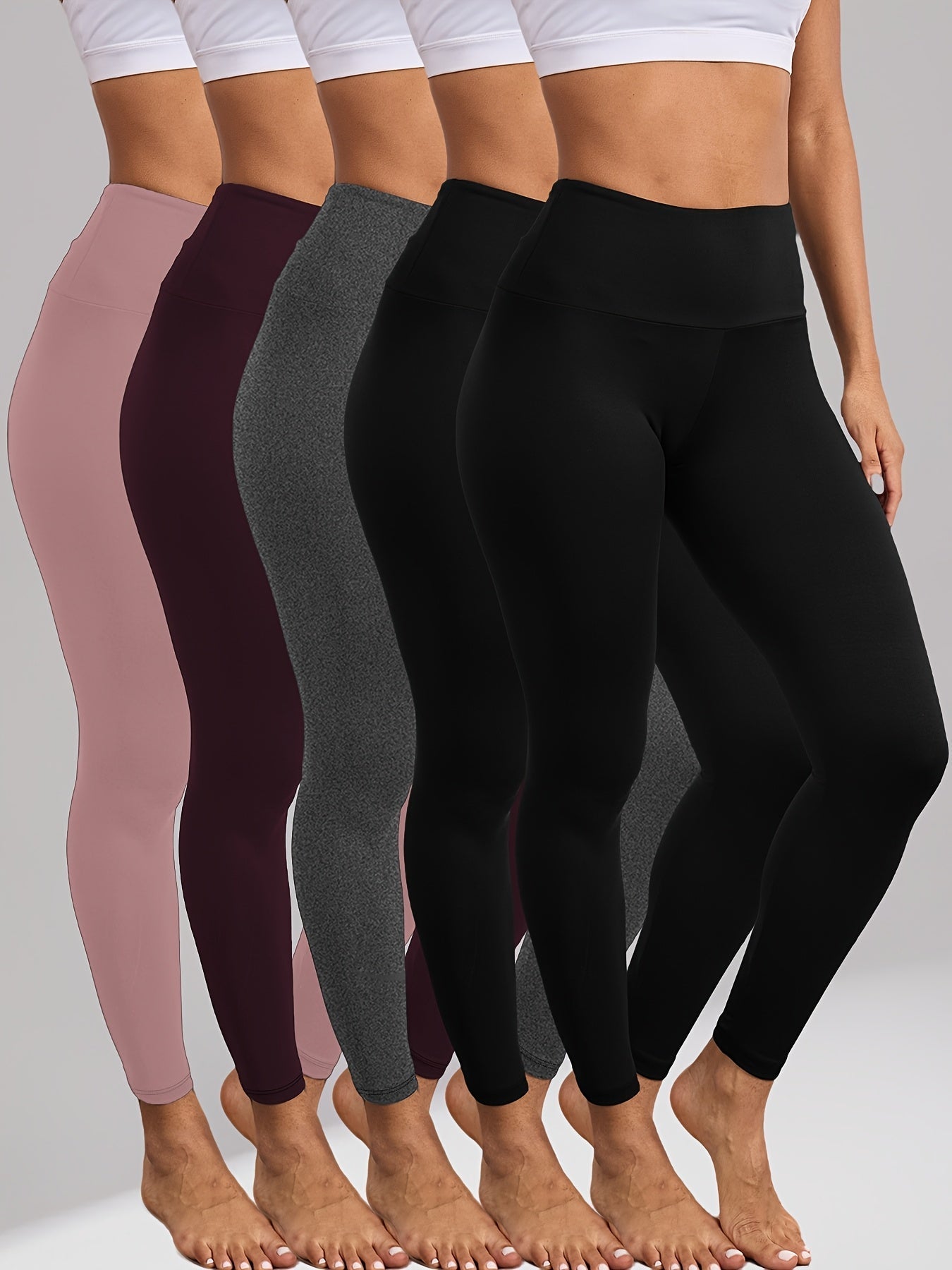 Tummy Control Leggings for Women 5 Pack High Waisted – Super Soft Non-Sheer 4-Way Stretch Yoga Workout Running Pants, Full-Length Gym Leggings S-XXL, All-Season Activewear Multiple Colors