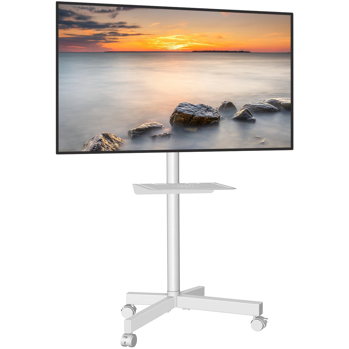 Rolling TV Stand Cart on Wheels for 23-60 Inch TVs Height Adjustable 88lb VESA 400x400 Media Shelf 360 Locking Wheels No Wall Drilling Mobile TV Mount