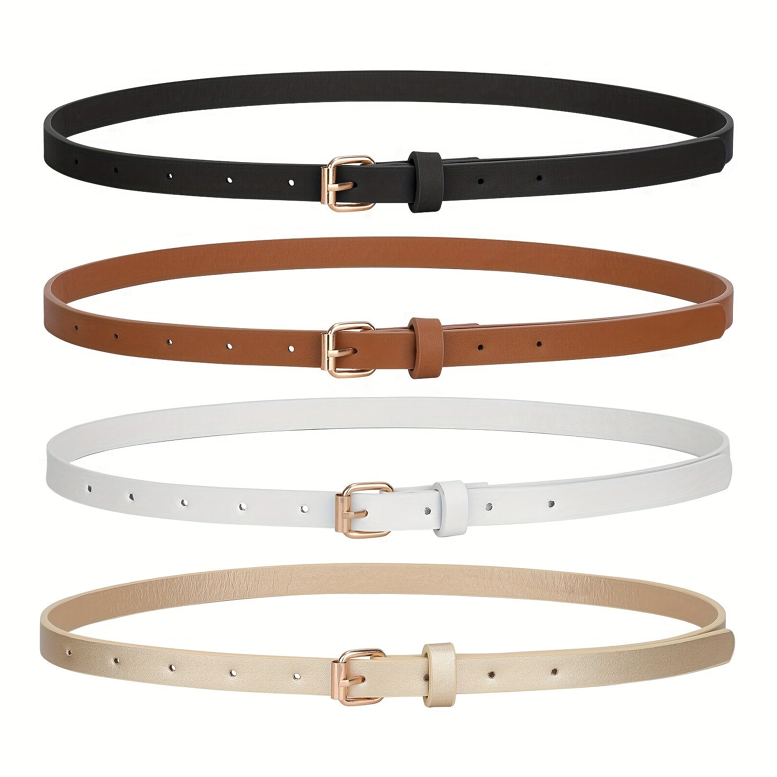 Women's PU Leather Slim Waist Belt 4 Styles Sizes S to 1XL Skinny Fashion Belt for Dresses Jeans Skirts Sweet Casual Outfits – Style A B C D